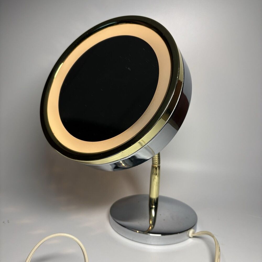 VTG Vanity Lighted Mirror Heavy Magnification By Jerdon Products Gold TESTED